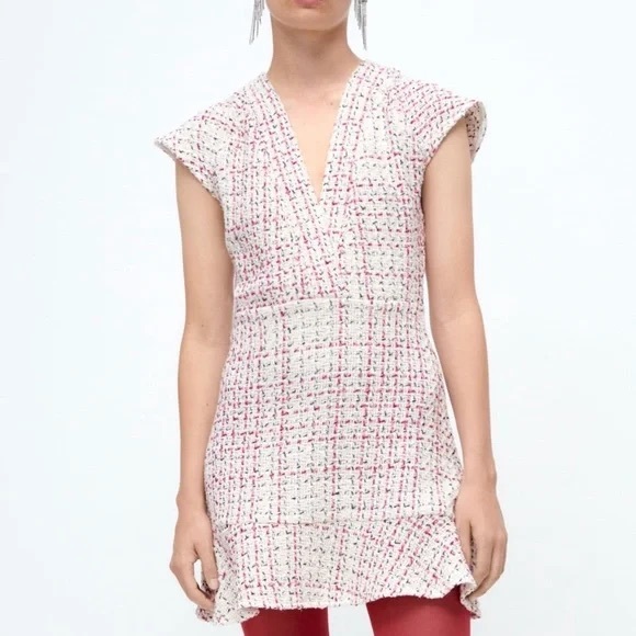 Zara Tweed Texture Ruffle Hem Dress - Picture 3 of 11